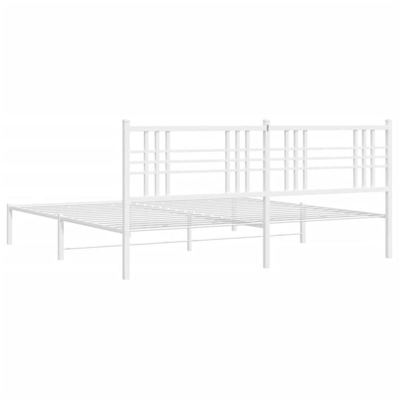 Metal Bed Frame without Mattress with Headboard White 200x200cm