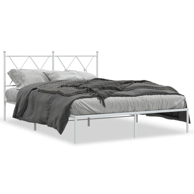 Metal Bed Frame without Mattress with Headboard White 140x190cm