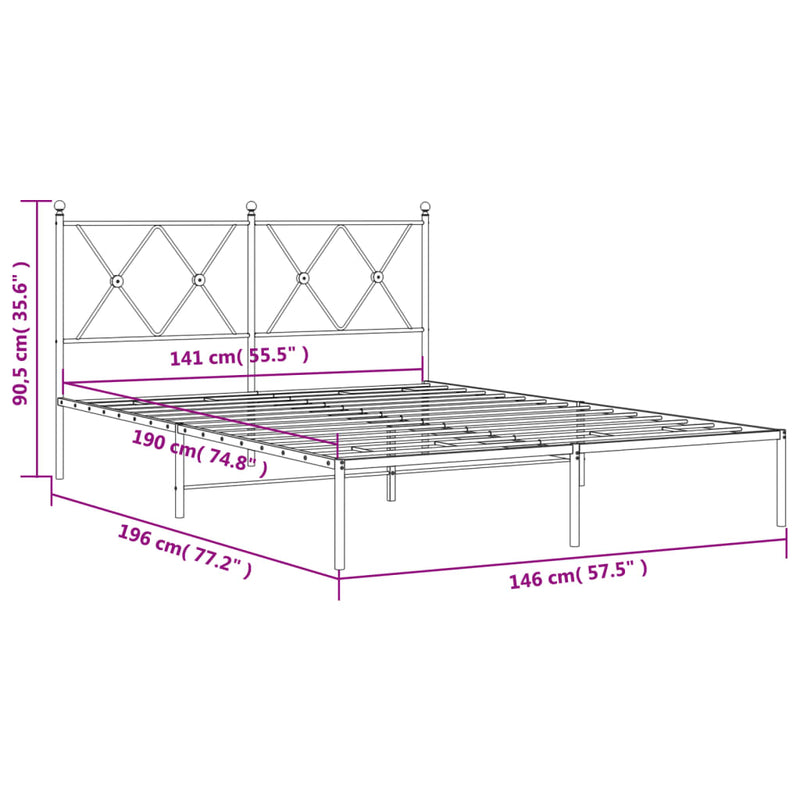 Metal Bed Frame without Mattress with Headboard White 140x190cm