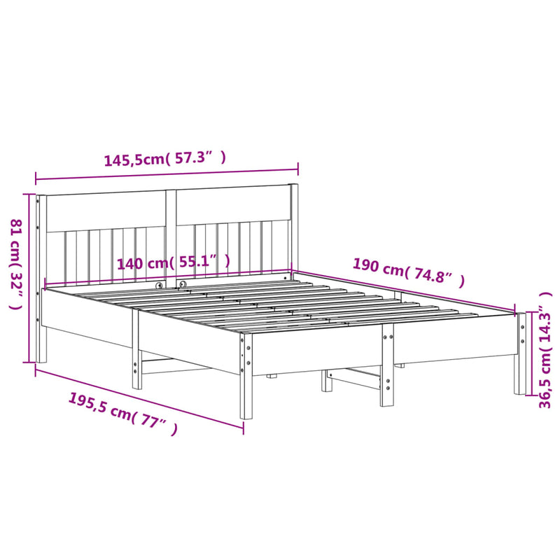 Bed Frame without Mattress White 140x190 cm Solid Wood Pine