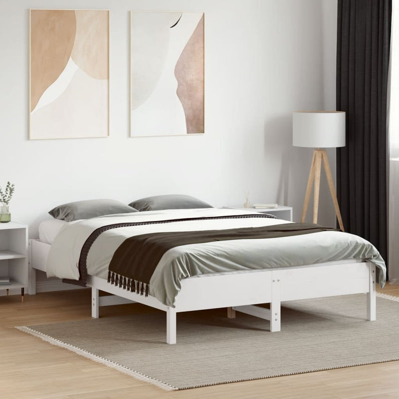 Bed Frame without Mattress White 135x190 cm Double Solid Wood Pine
