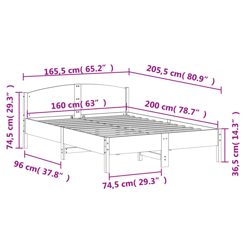 Bed Frame without Mattress 160x200 cm Solid Wood Pine