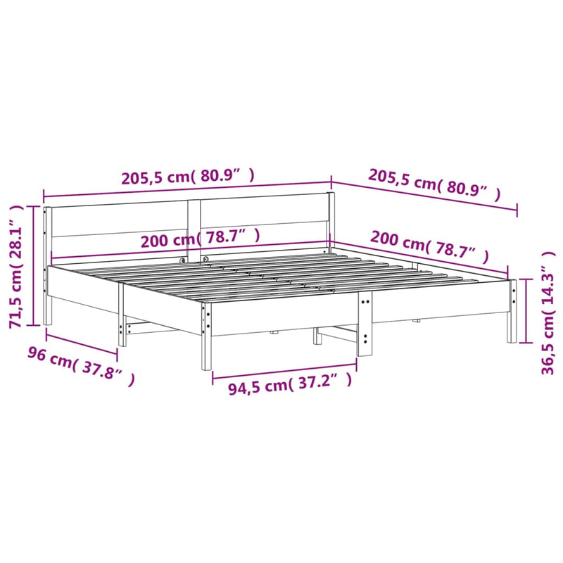 Bed Frame without Mattress White 200x200 cm Solid Wood Pine