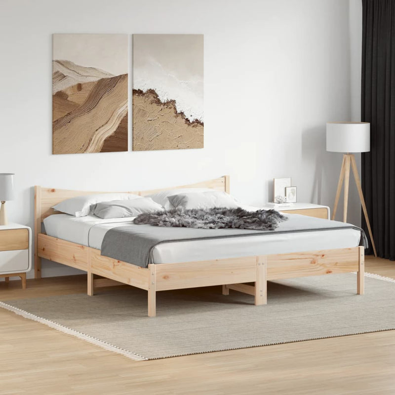 Modern Wooden Emperor Size 2m Bed Frame Base With Headboard Solid Pine Wood