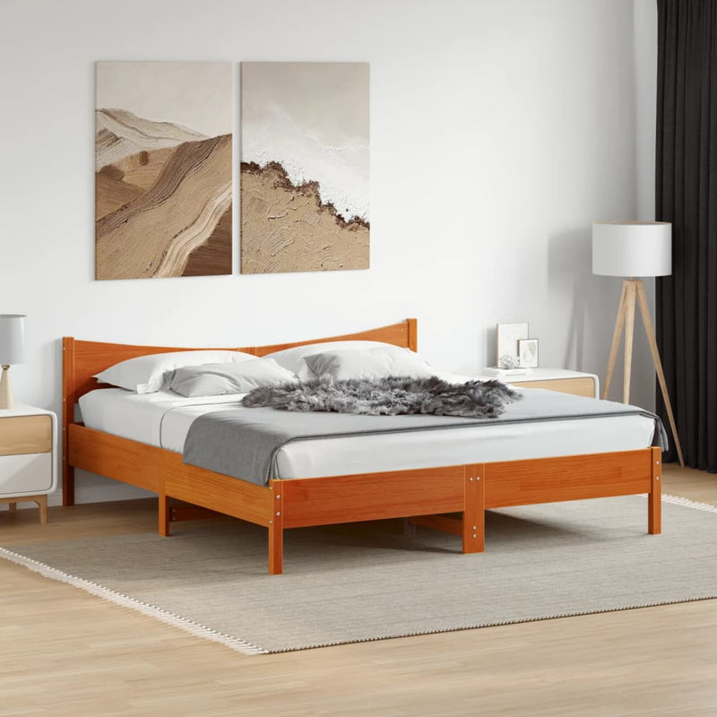 Modern Wooden Emperor Size 2m Bed Frame Base With Headboard Solid Pine Wood