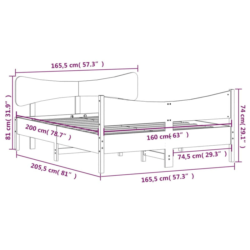Bed Frame without Mattress White 160x200 cm Solid Wood Pine