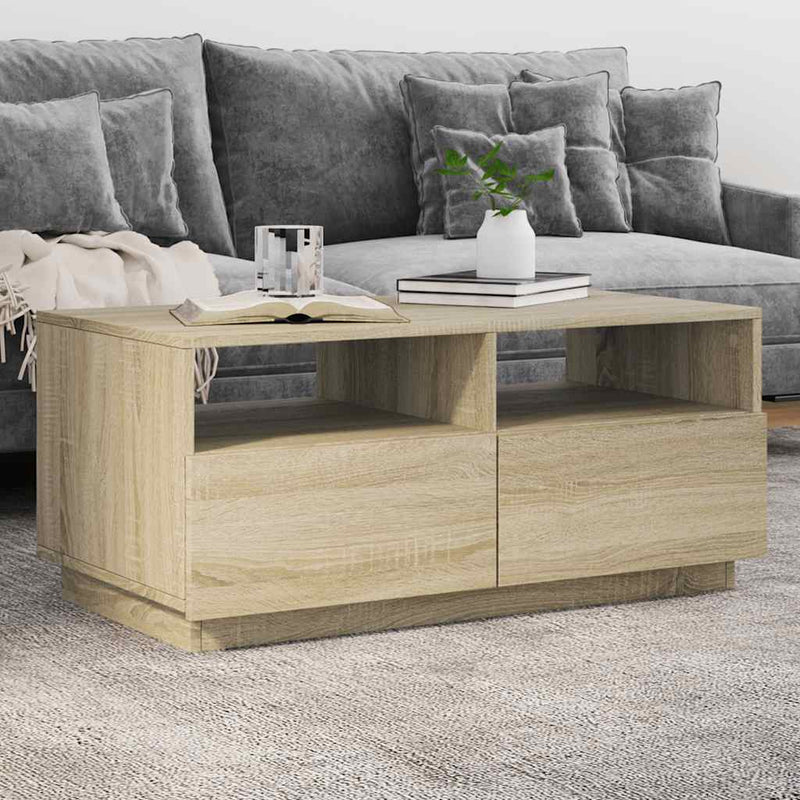 Coffee Table with LED Lights Sonoma Oak 90x49x40 cm
