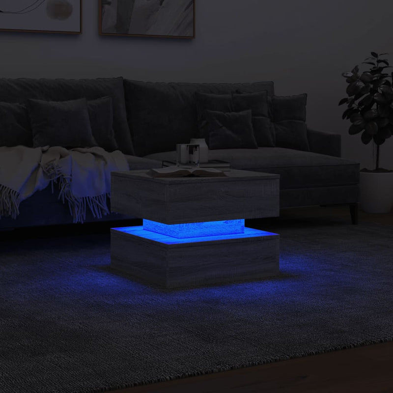 Coffee Table with LED Lights Grey Sonoma 50x50x40 cm