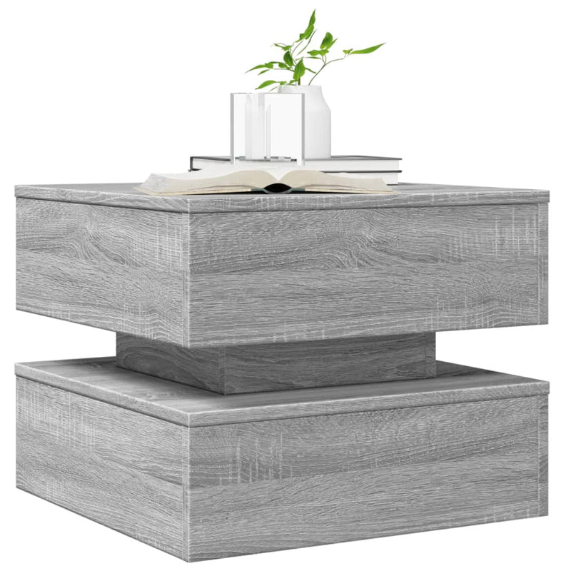 Coffee Table with LED Lights Grey Sonoma 50x50x40 cm