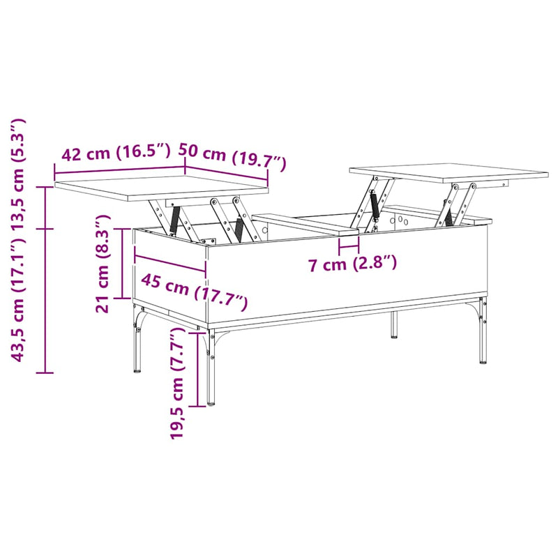 Coffee Table Smoked Oak 100x50x45 cm Engineered Wood and Metal