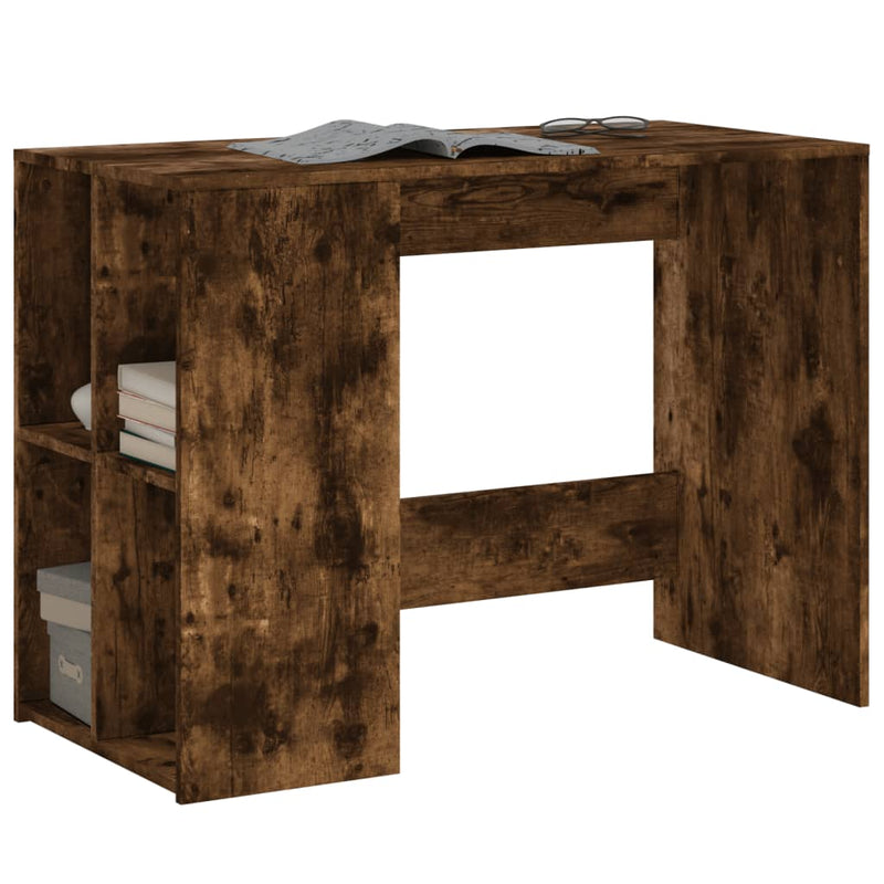 Modern Wooden Home Office Computer Desk With Open Storage Compartments Wood