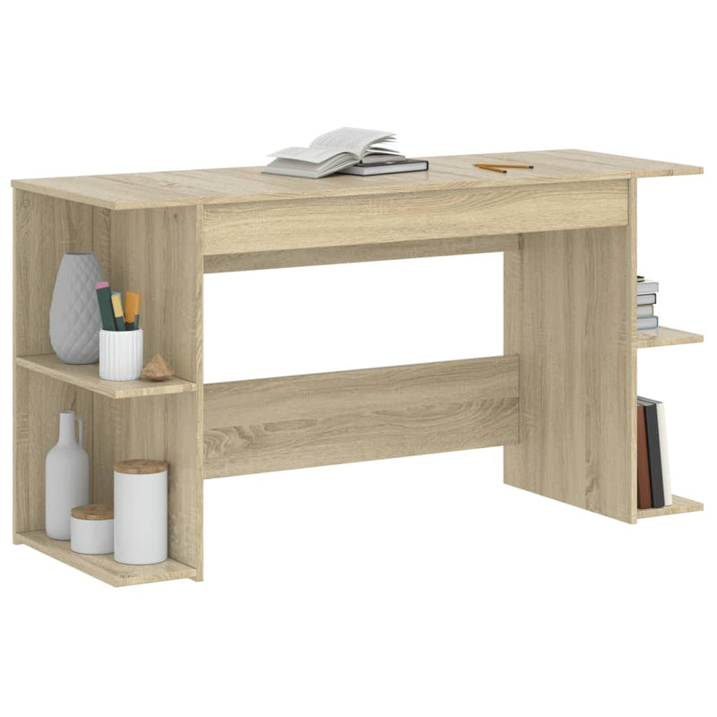 Modern Wooden Home Office Gaming Computer Desk With Open Storage Shelves Wood