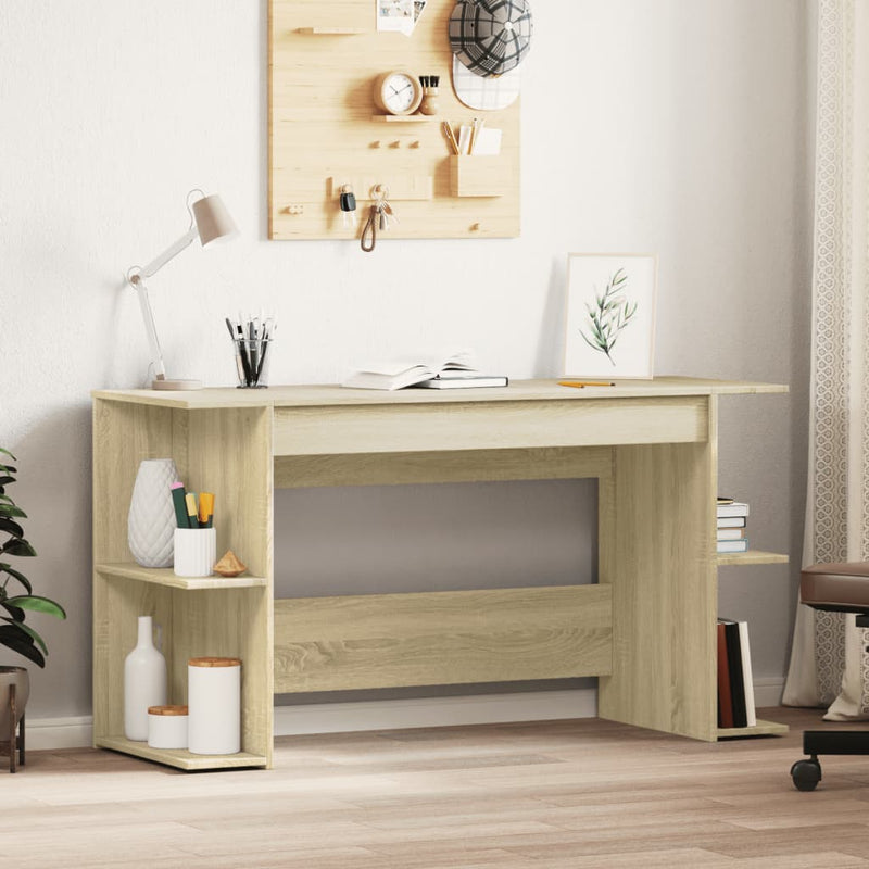 Modern Wooden Home Office Gaming Computer Desk With Open Storage Shelves Wood