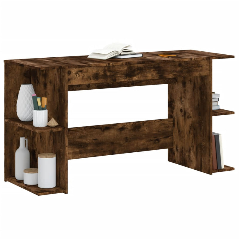 Modern Wooden Home Office Gaming Computer Desk With Open Storage Shelves Wood