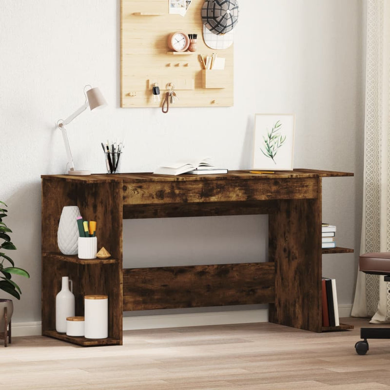 Modern Wooden Home Office Gaming Computer Desk With Open Storage Shelves Wood