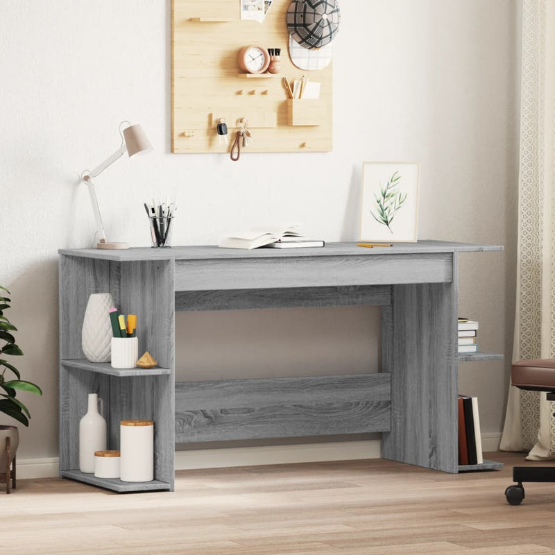 Modern Wooden Home Office Gaming Computer Desk With Open Storage Shelves Wood