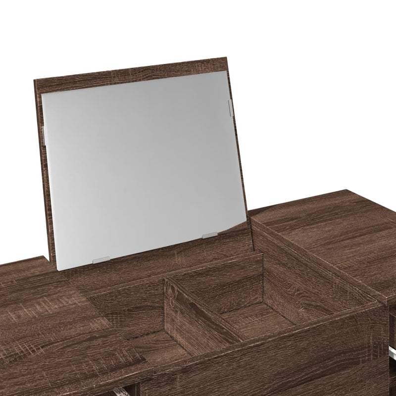 Modern Wooden Dressing Table Makeup Vanity Desk With Drawers & Pull Up Mirror