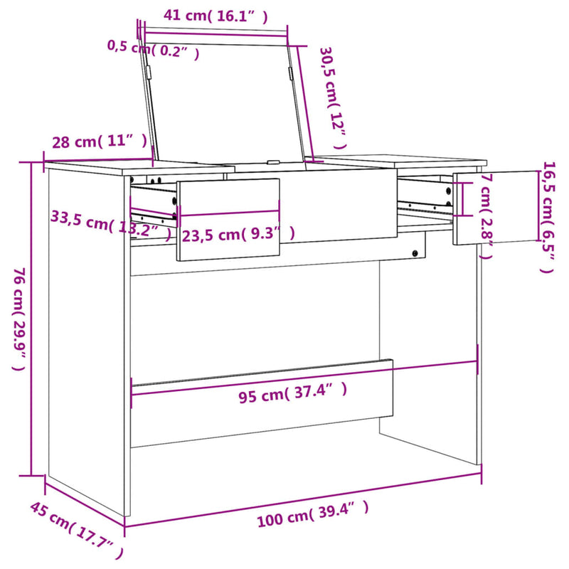 Modern Wooden Dressing Table Makeup Vanity Desk With Drawers & Pull Up Mirror