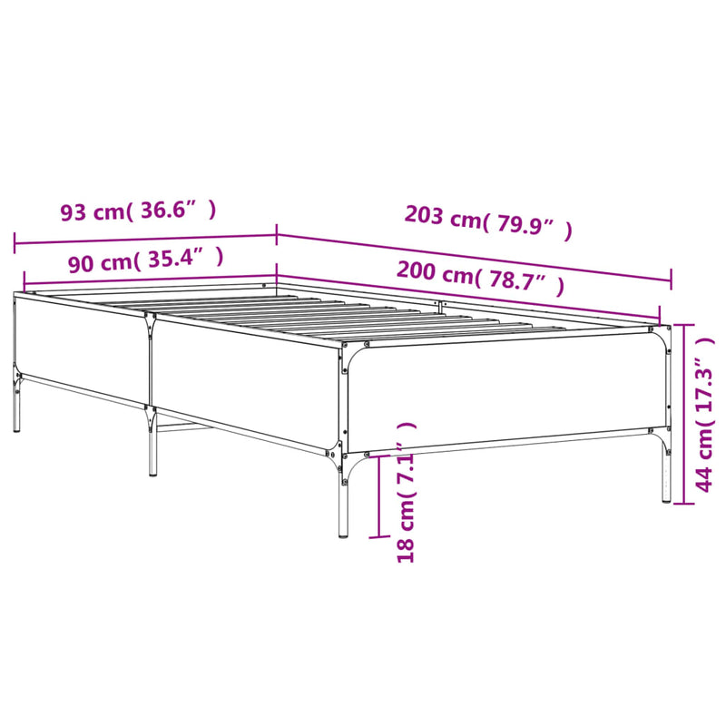 Bed Frame without Mattress Grey Sonoma 90x200 cm