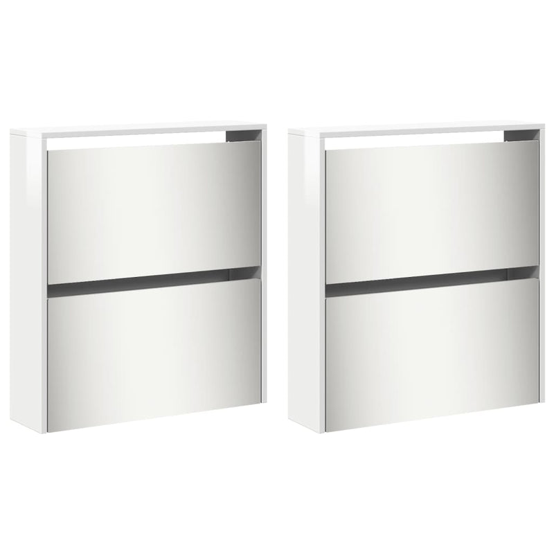 Shoe Cabinet with Mirror 4-Layer High Gloss White 63x17x134 cm
