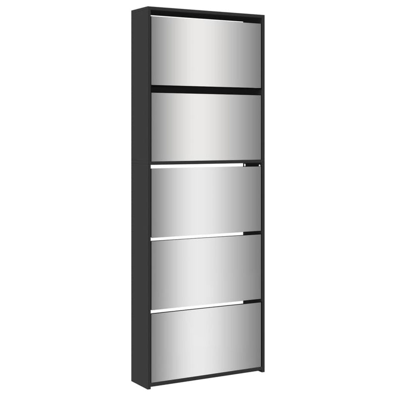 Shoe Cabinet with Mirror 5-Layer Black 63x17x169.5 cm