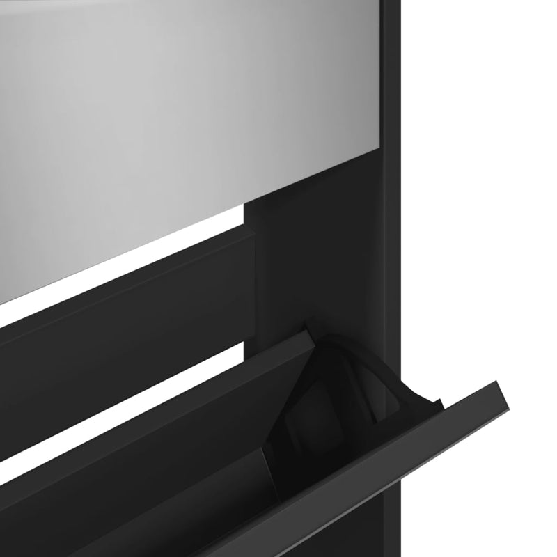 Shoe Cabinet with Mirror 5-Layer Black 63x17x169.5 cm