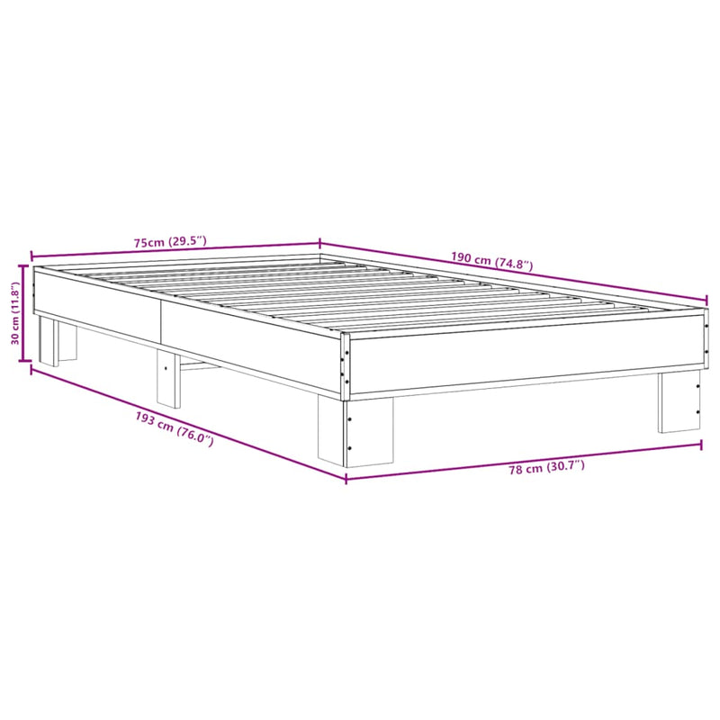 Bed Frame without Mattress Brown Oak 75x190 cm Small Single