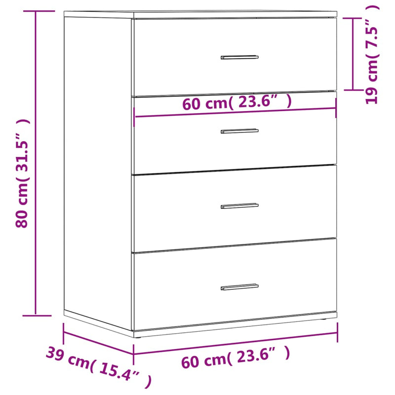 Sideboards 2 pcs White 60x39x80 cm Engineered Wood