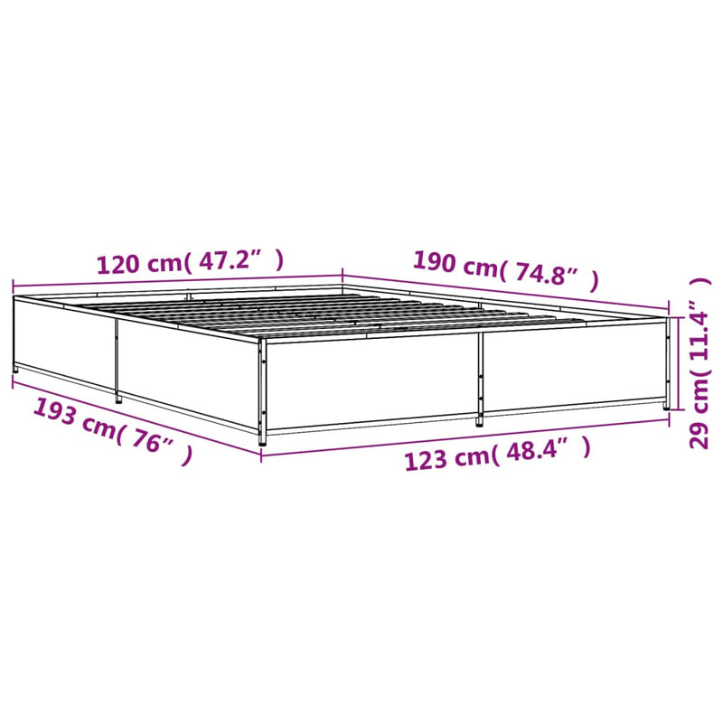 Bed Frame without Mattress Grey Sonoma 120x190 cm Small Double