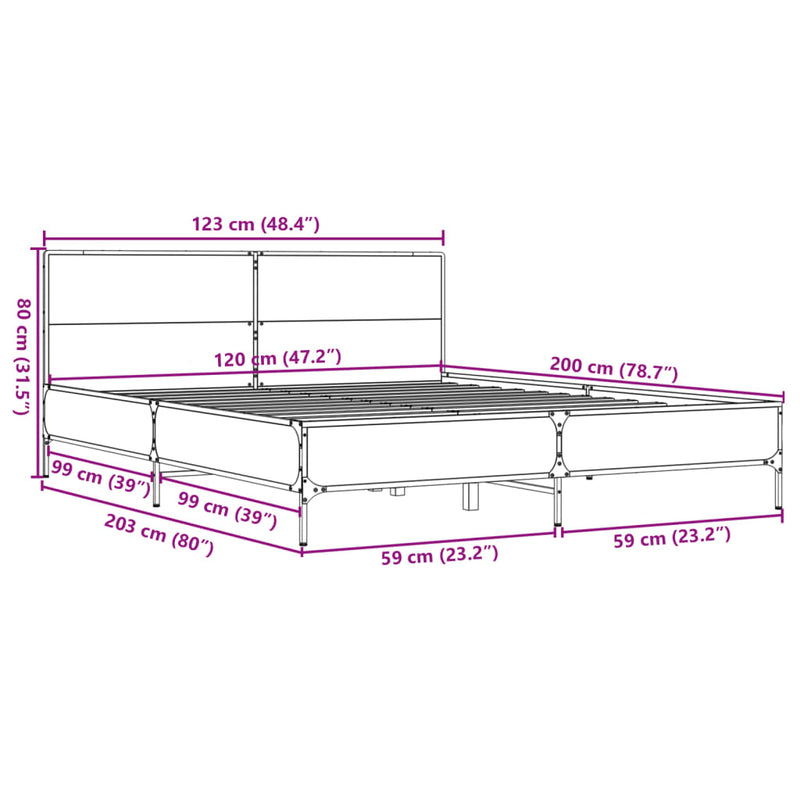 Bed Frame without Mattress Black 120x200 cm