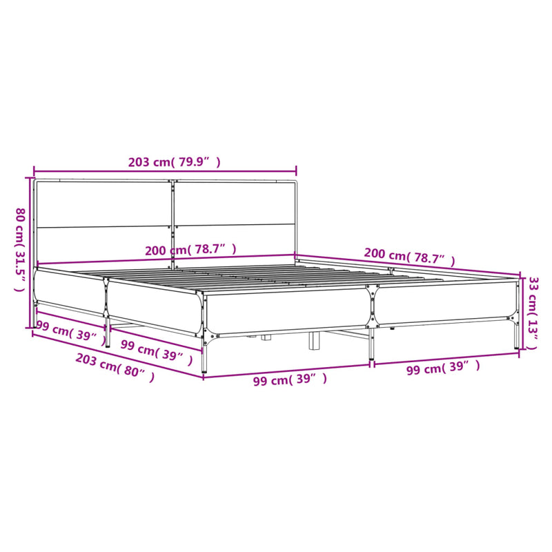 Bed Frame without Mattress Black 200x200 cm