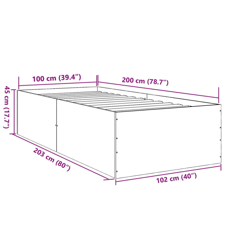 Bed Frame without Mattress Brown Oak 100x200 cm