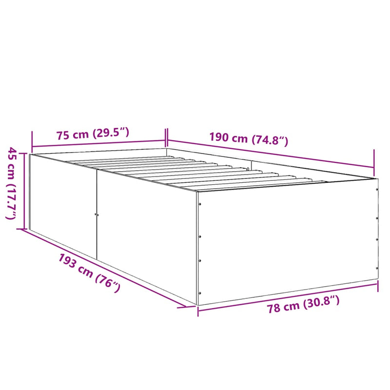Bed Frame without Mattress Smoked Oak 75x190 cm Small Single