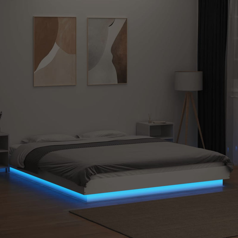 Modern Wooden Queen Size 160cm Bed Frame Base With LED Lights Wood Beds