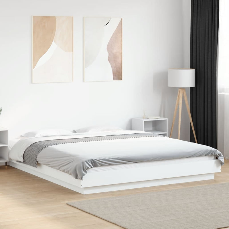 Modern Wooden Queen Size 160cm Bed Frame Base With LED Lights Wood Beds