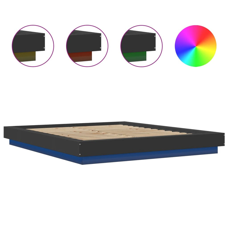 Modern Wooden Queen Size 160cm Bed Frame Base With LED Lights Wood Beds