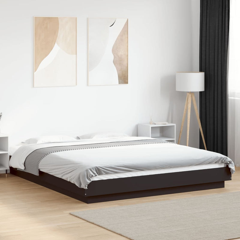Modern Wooden Queen Size 160cm Bed Frame Base With LED Lights Wood Beds