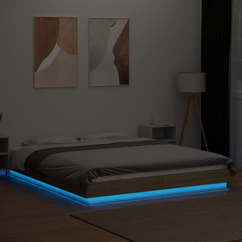 Modern Wooden Queen Size 160cm Bed Frame Base With LED Lights Wood Beds