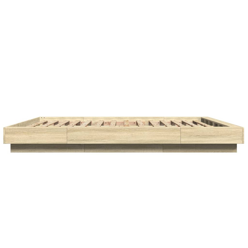 Modern Wooden Queen Size 160cm Bed Frame Base With LED Lights Wood Beds