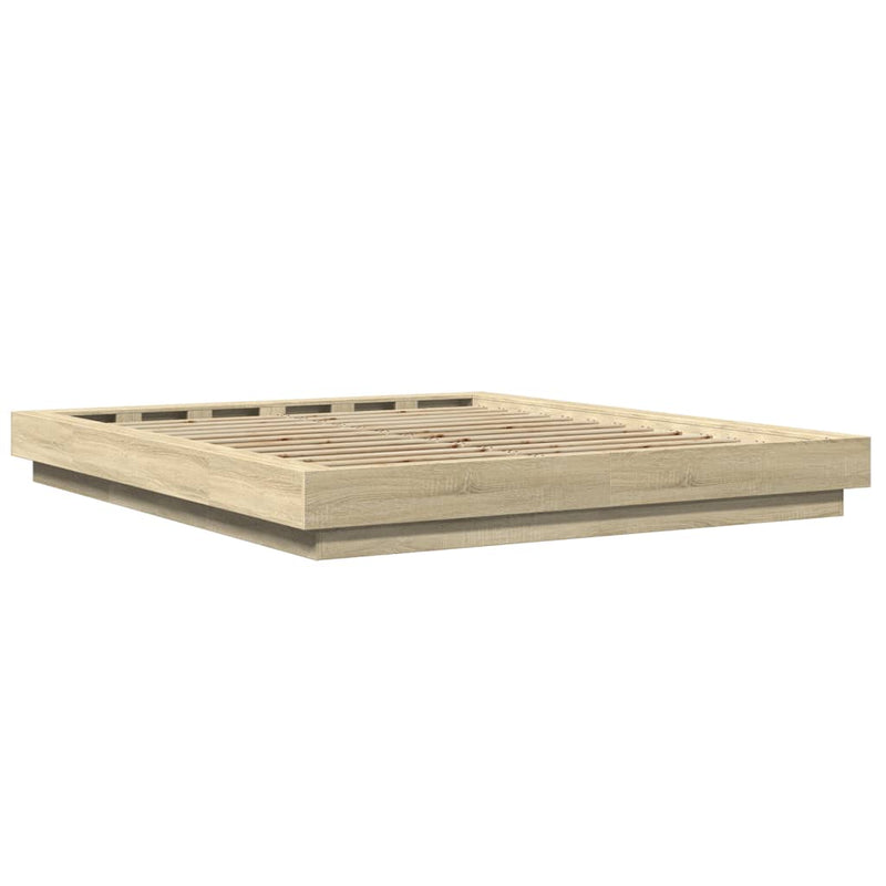 Modern Wooden Queen Size 160cm Bed Frame Base With LED Lights Wood Beds