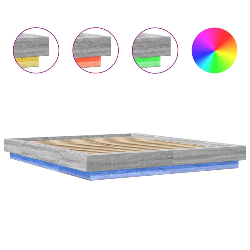 Modern Wooden Queen Size 160cm Bed Frame Base With LED Lights Wood Beds
