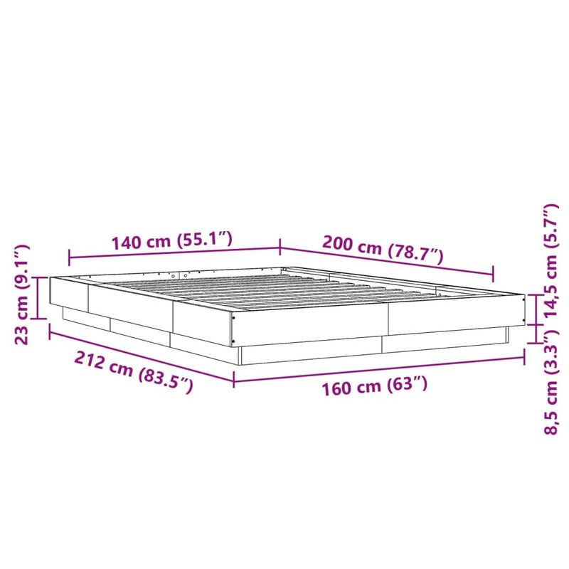 Bed Frame without Mattress Grey Sonoma 140x200 cm