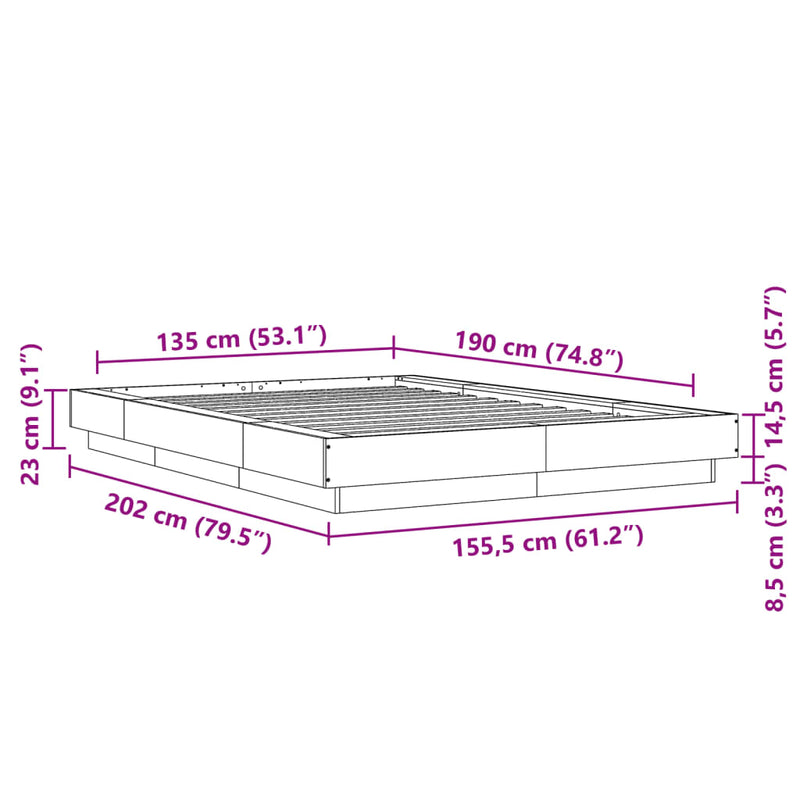 Bed Frame without Mattress White 135x190 cm Double
