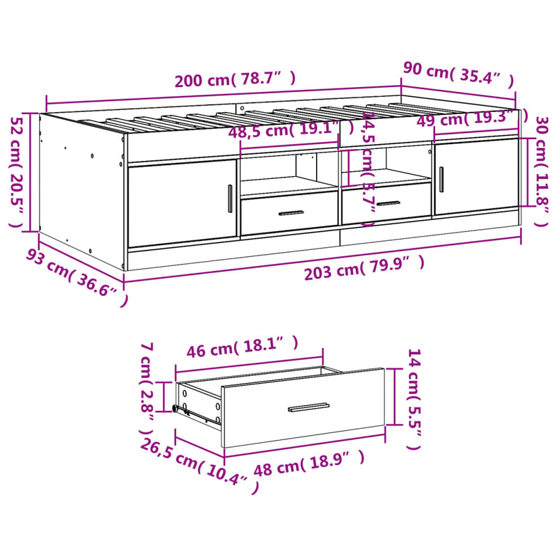 Daybed with Drawers without Mattress Sonoma Oak 90x200 cm