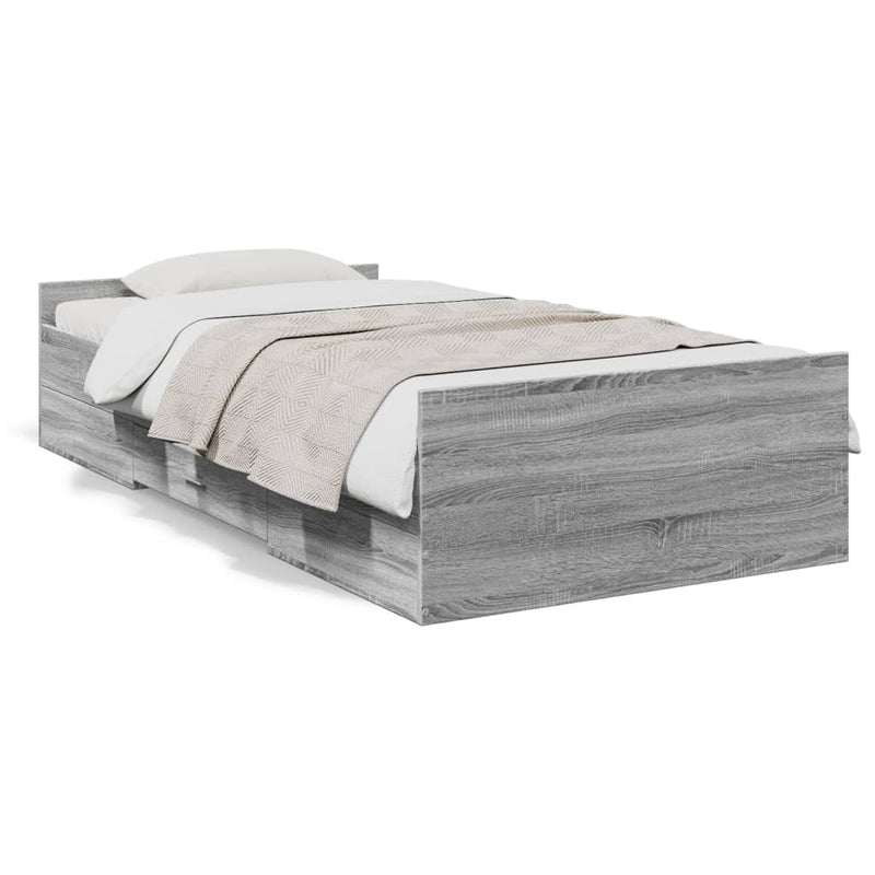 Bed Frame with Drawers without Mattress Grey Sonoma 75x190 cm Small Single