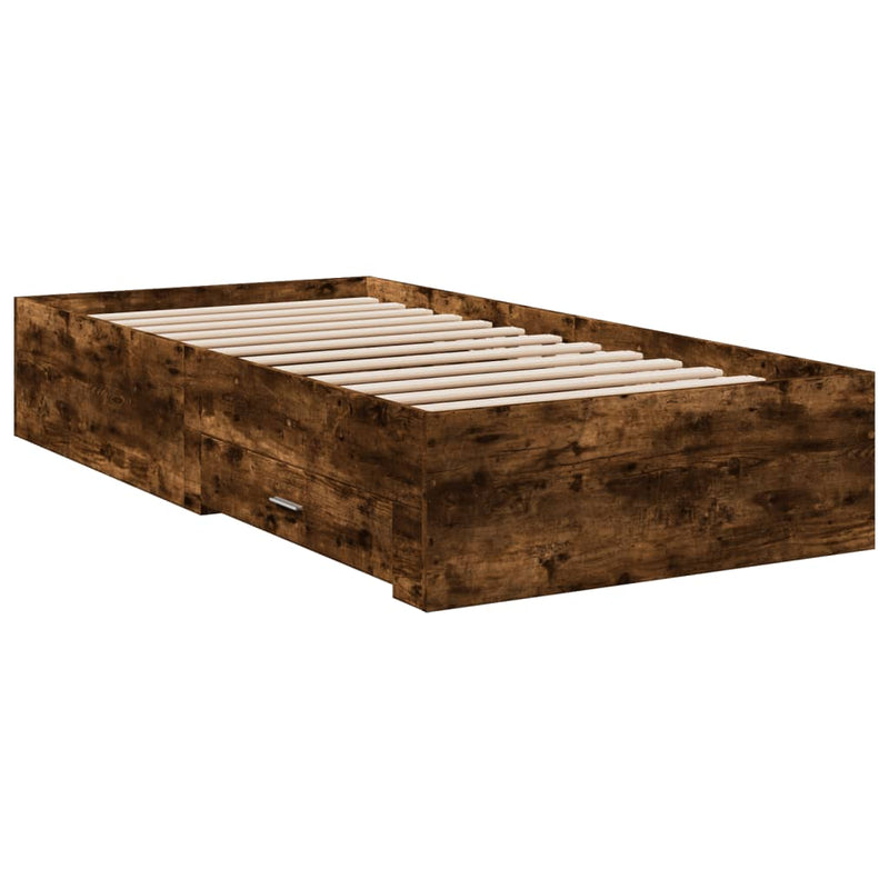 Bed Frame with Drawers without Mattress Smoked Oak 75x190 cm Small Single