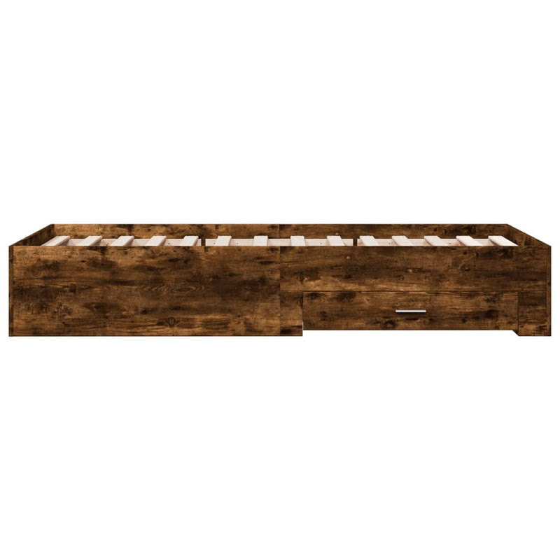 Bed Frame with Drawers without Mattress Smoked Oak 75x190 cm Small Single