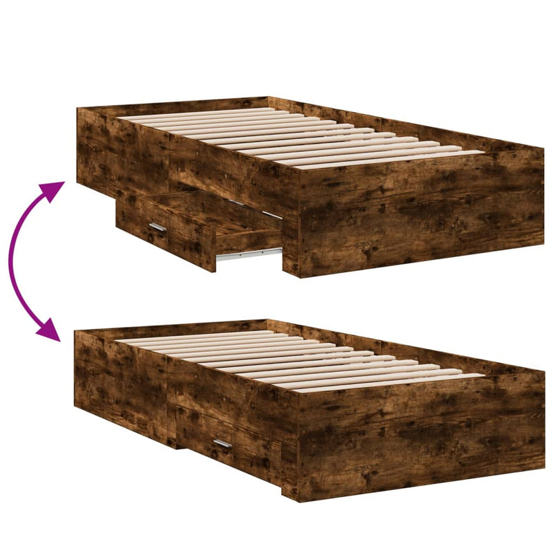 Bed Frame with Drawers without Mattress Smoked Oak 75x190 cm Small Single
