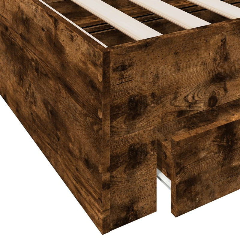 Bed Frame with Drawers without Mattress Smoked Oak 75x190 cm Small Single