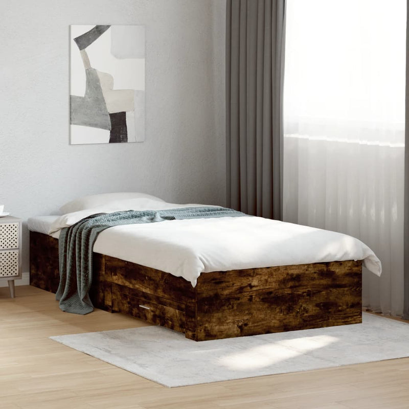 Bed Frame with Drawers without Mattress Smoked Oak 75x190 cm Small Single